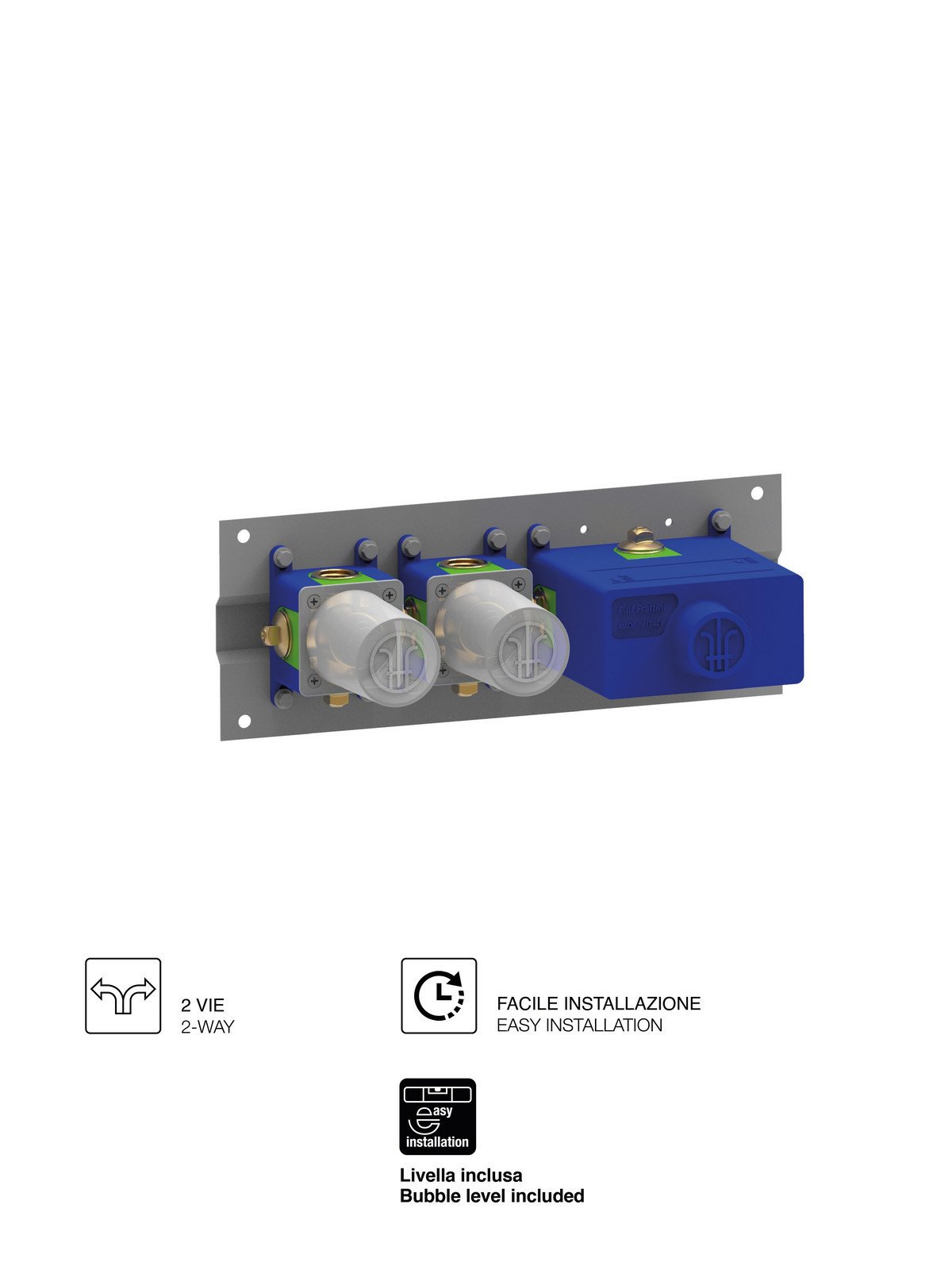 Corp encastré 2-voies thermostatique à poussoir avec réglage de