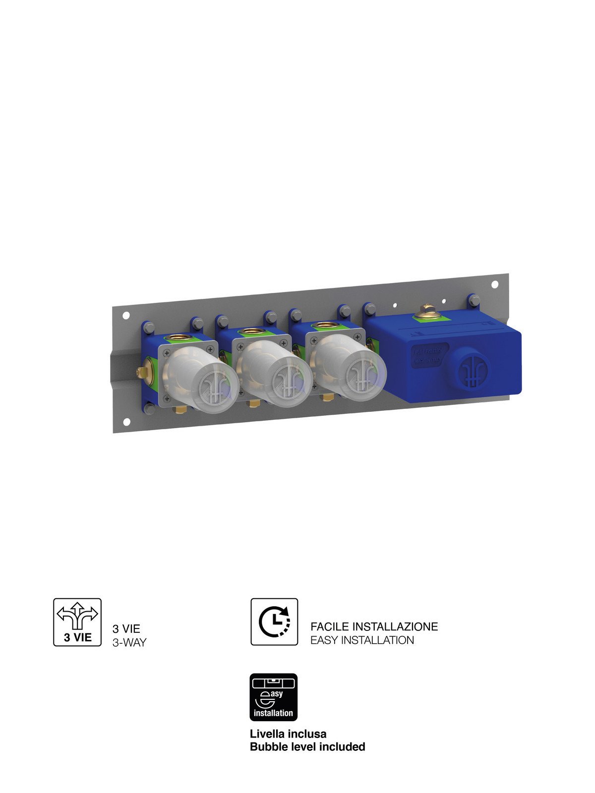 Corp encastré 3-voies thermostatique à poussoir avec réglage de