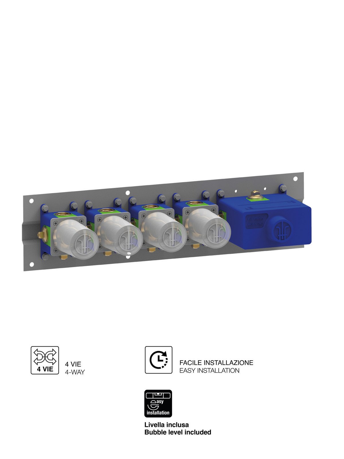 Corp encastré 4-voies thermostatique à poussoir avec réglage de