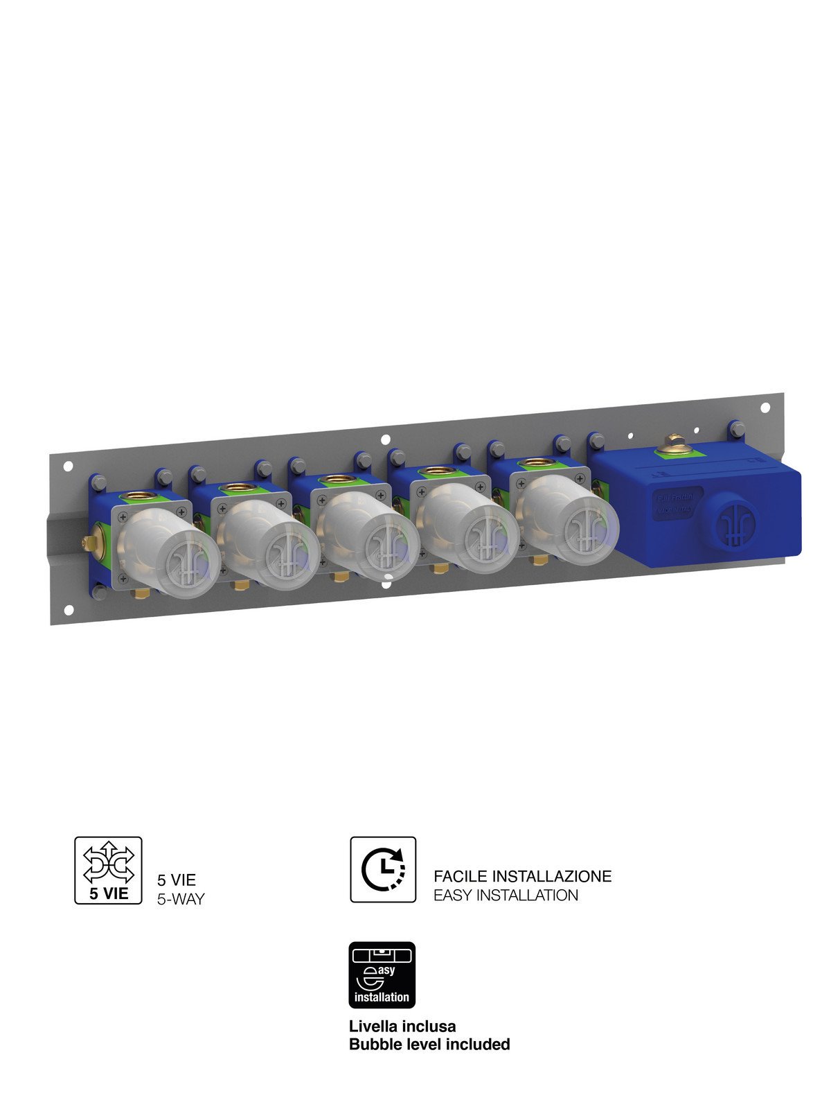Corp encastré 5-voies thermostatique à poussoir avec réglage de